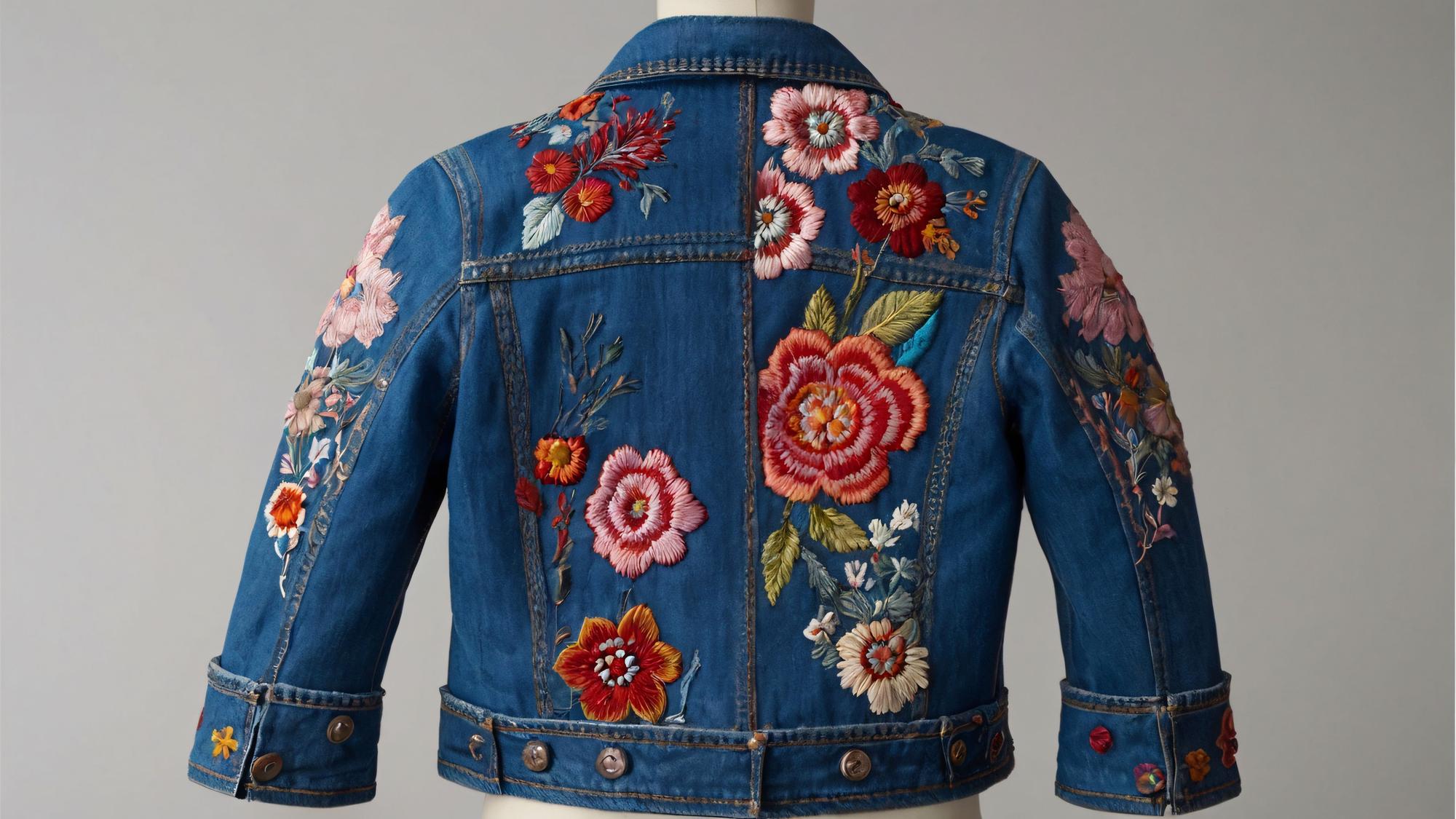 Large embroidered jacket with floral motif